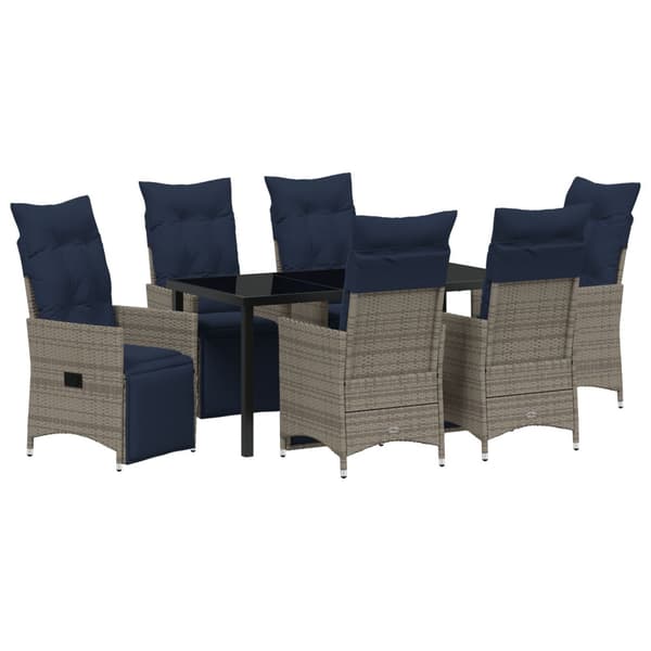 Bord- och stolset med kudde 7 pcs Grå PE Rattan