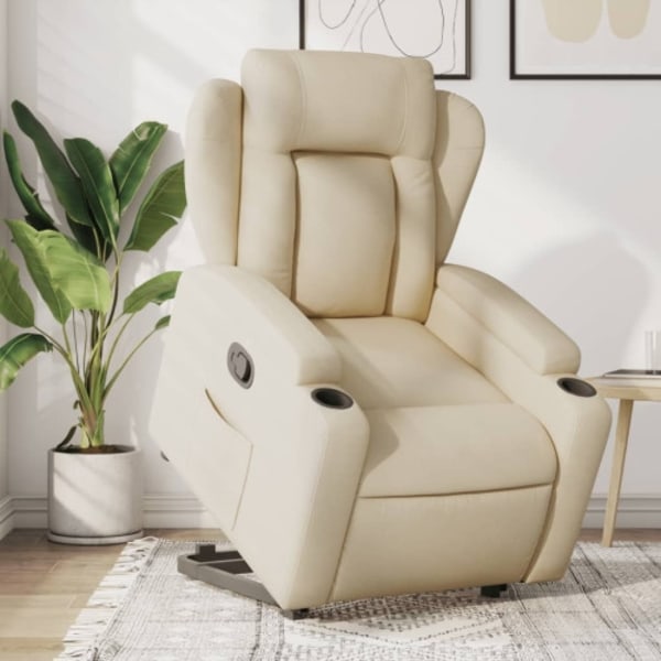 Reclinerfåtölj med uppresningshjälp gräddvit tyg