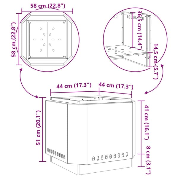 Röklös eldkopp Rostig 58 x 58 x 51 cm Väderbeständig stål