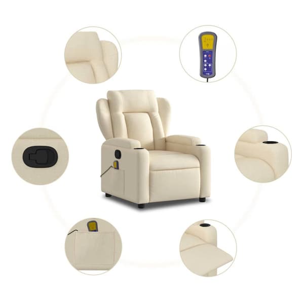 Massagefåtölj krämfärgad tyg