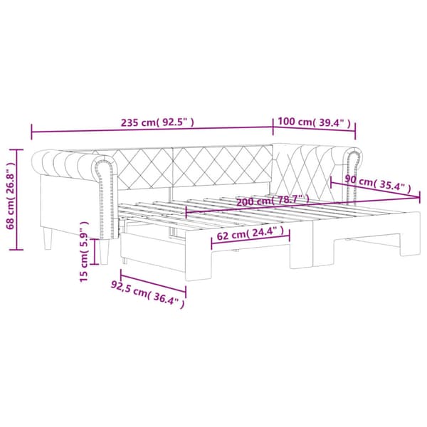 Dagbädd utdragbar gräddvit 90x200 cm konstläder
