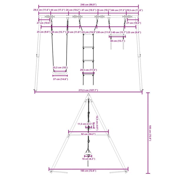 Gungställning med gunga, trapets, stege