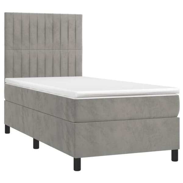 Ramsäng med madrass & LED ljusgrå 80x200 cm sammet