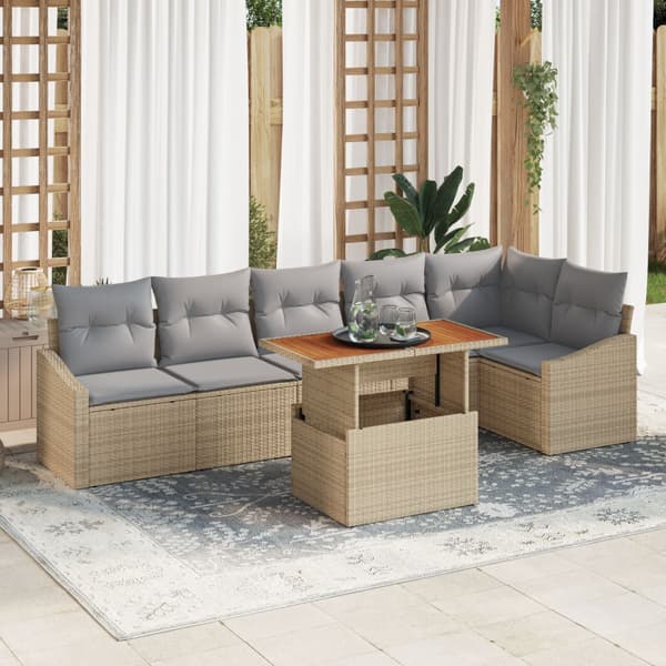 Trädgårdsmöbelset med kudde 7 pcs Beige och Grå