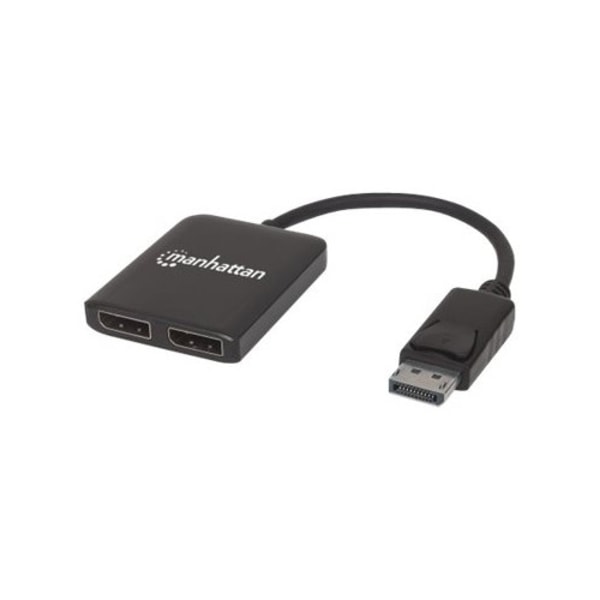 Manhattan DisplayPort 1.2 to 2-Port DisplayPort 1.2 Splitter Hub with MST, 4K@30Hz, USB-A Powered, Video Wall Function, Black, Three Year Warranty, Bl