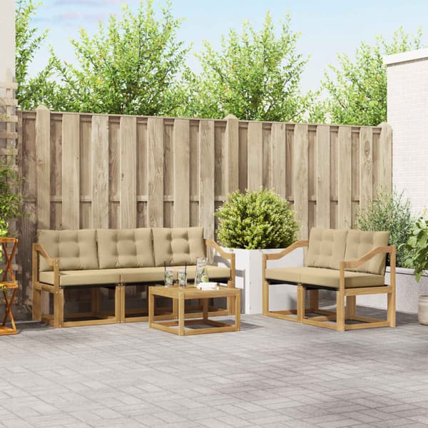 Utomhussoffset med kudde 6 pcs Vit och Beige