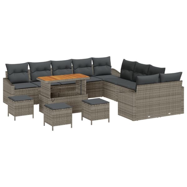 Trädgårdsoffset med kudde med lagring 13 pcs Grå Poly rattan