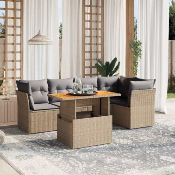 Soffgrupp för trädgården med dynor 5 delar beige konstrotting