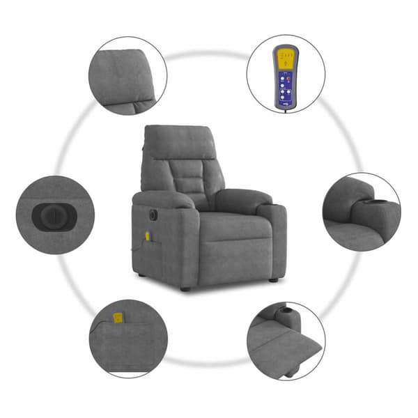 Elektrisk massagefåtölj mörkgrå mikrofibertyg