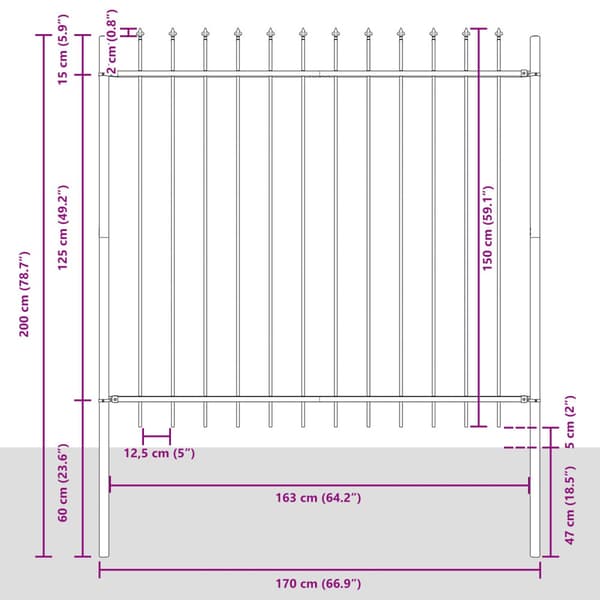 Trädgårdsstängsel 4 pcs Grå 6,8 x 1,5 m Pulverlackerad stål