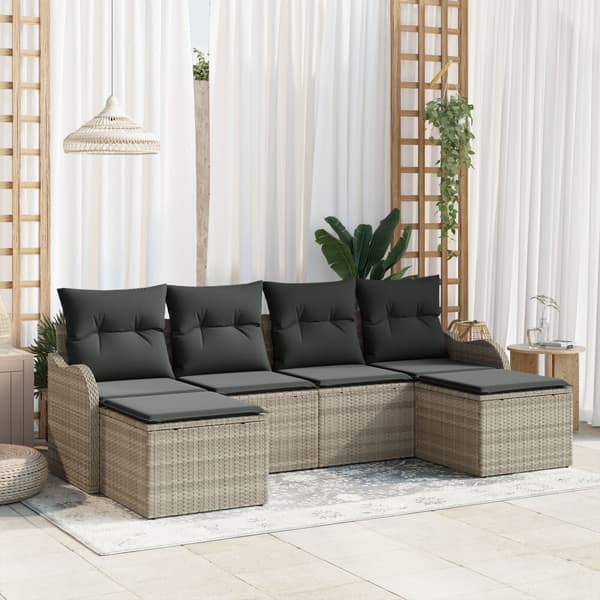 Trädgårdsoffset med kudde 6 pcs Ljusgrå Poly rattan