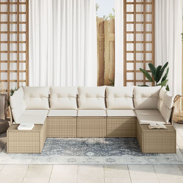 Trädgårdsoffset med kudde 7 pcs Beige konstrotting