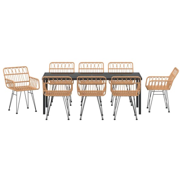 Trädgårdsmöbelset 9 pcs Brun Pulverlackerat stål