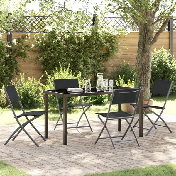Trädgårdsmöbelset 5 pcs Svart Pulverlackerat stål