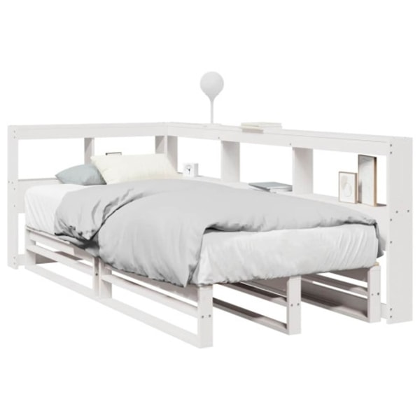 Säng med bokhylla utan madrass vit 100x200cm massiv furu