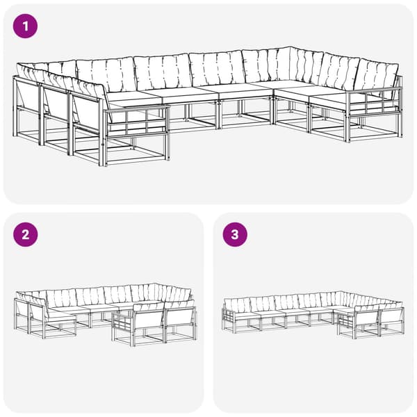 Utomhussoffset med kudde 9 pcs Vit och svart