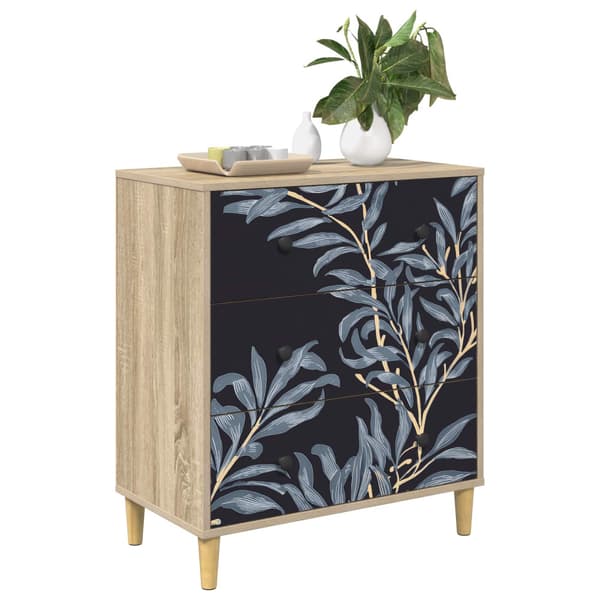 Kommode DOKKUM Blå ormbunkstryck 66 x 36,5 x 75 cm Sonoma-ek