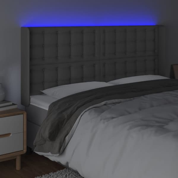 Sänggavel LED grå 203x16x118/128 cm konstläder