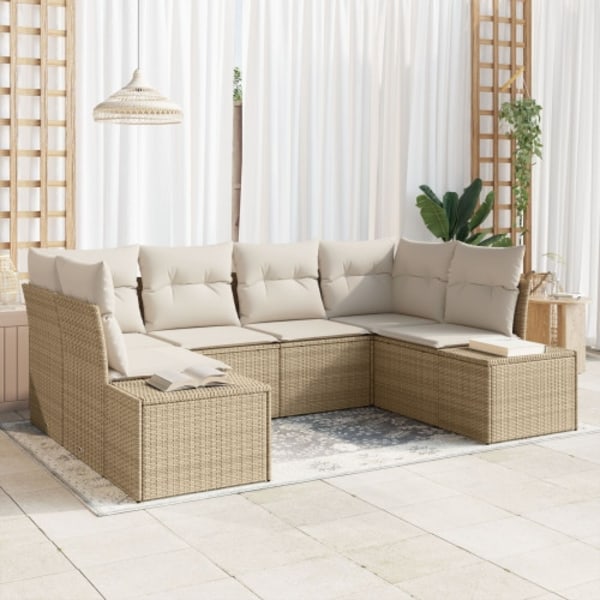 6-delad trädgårdsoffagrupp med kuddar beige poly rotting