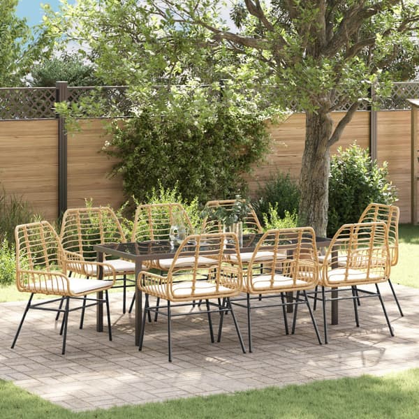 Trädgårdsmöbelset 9 pcs Brun konstrotting