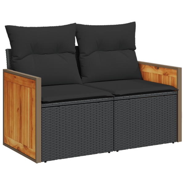 Trädgårdsoffset 8 pcs Svart Poly Rattan och Pulverlackerad Stål
