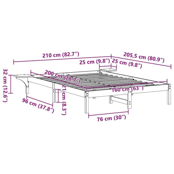 Sängram Vit 160 x 200 cm Massiv furu