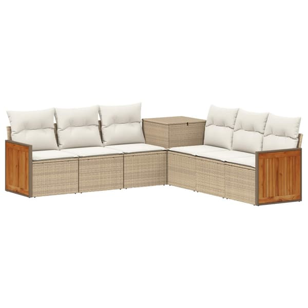 Soffset 7 st Beige och krämvit Poly Rattan och stål