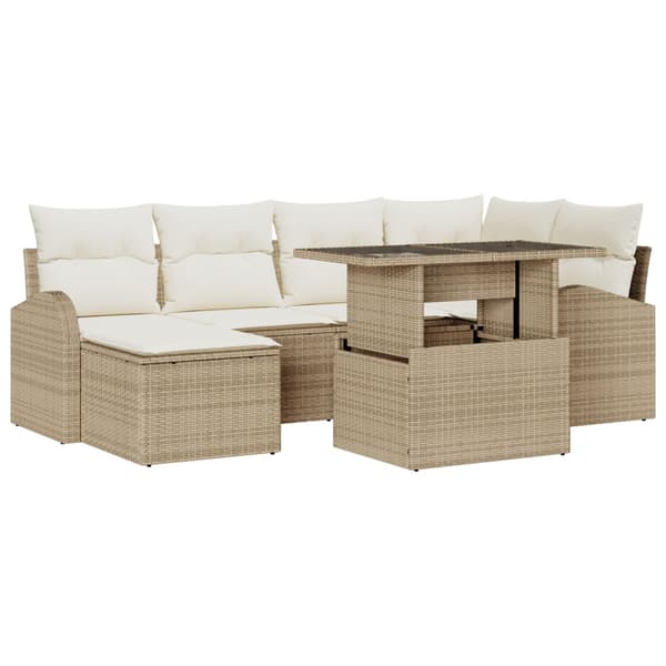 Trädgårdsoffset med lagring 7 pcs Beige Poly rattan