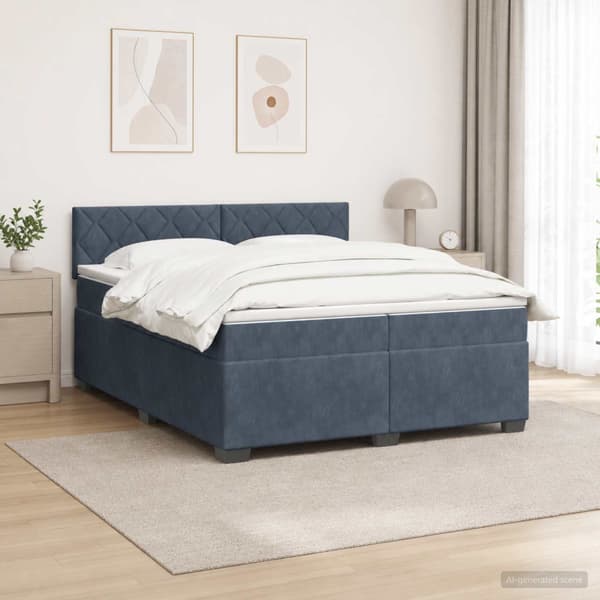 Boxspring säng med madrass och LED Mörkgrå 200 x 200 cm Sammet