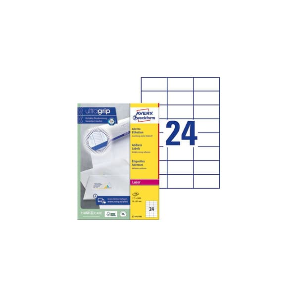 Etikett AVERY Laser 70x37mm 2400/fp
