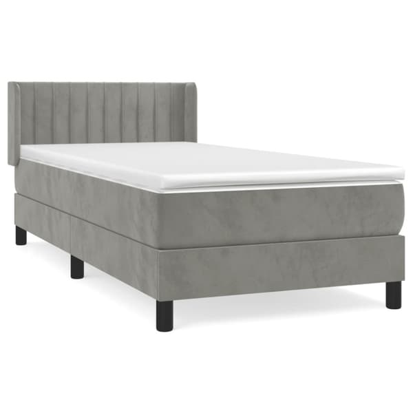 Ramsäng med madrass ljusgrå 90x190 cm sammet
