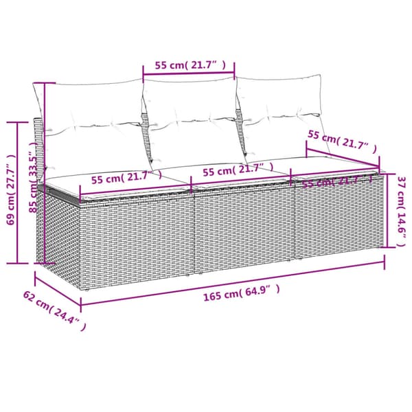 Trädgårdsoffa med kudde Grå 165 x 62 x 69 cm Poly rattan