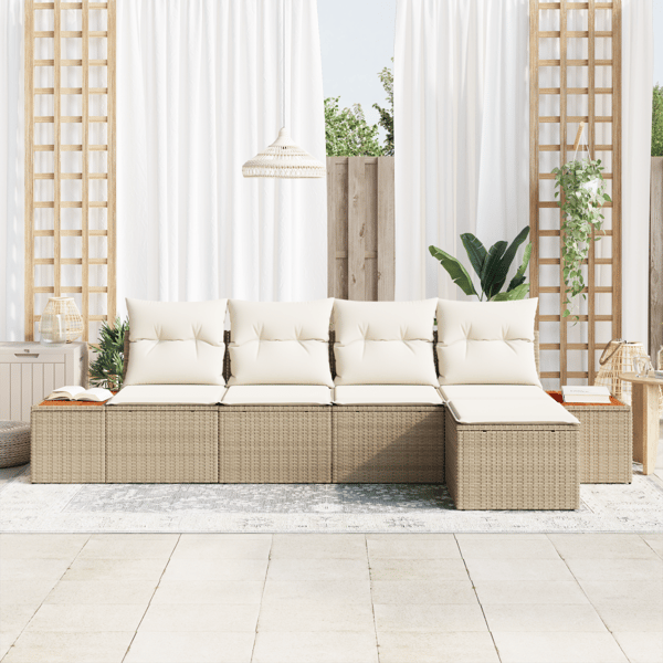Trädgårdsoffset 6 pcs Beige och gräddfärgad Polyrattan