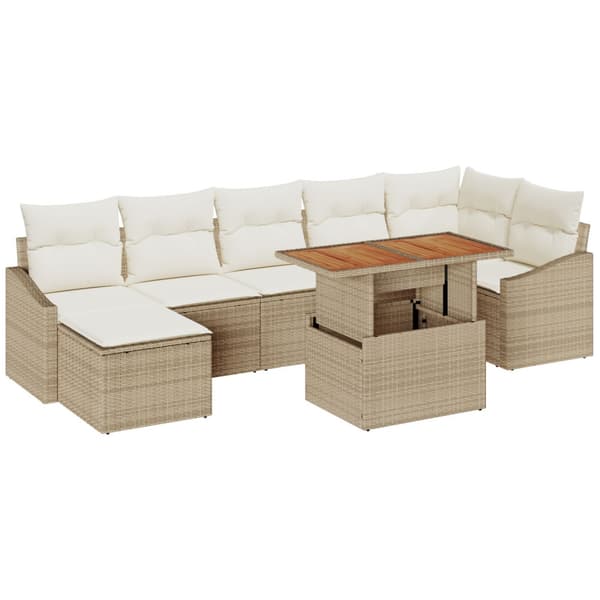 Trädgårdsoffset med lagring 8 pcs Beige Poly rattan
