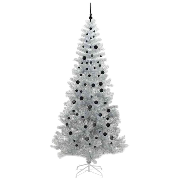Julgran med LED-belysning Silver 240 cm PET och stål