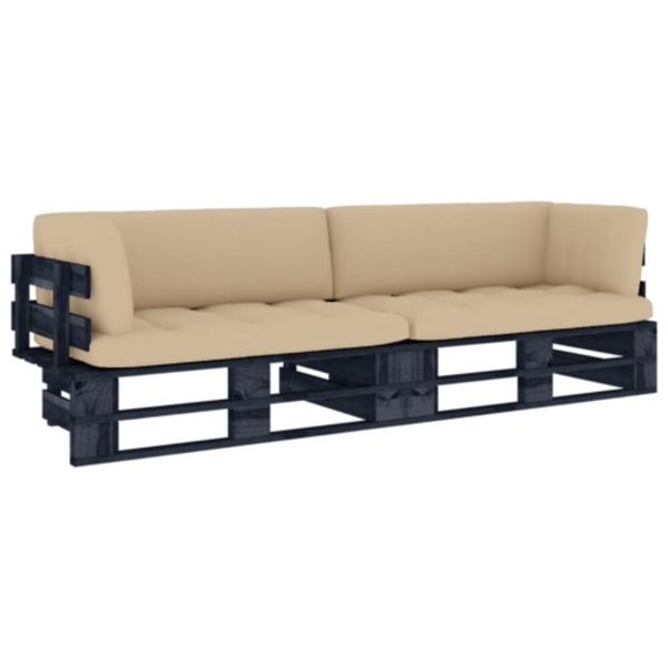 Pallsoffa 2-sits med dynor svart impregnerad furu