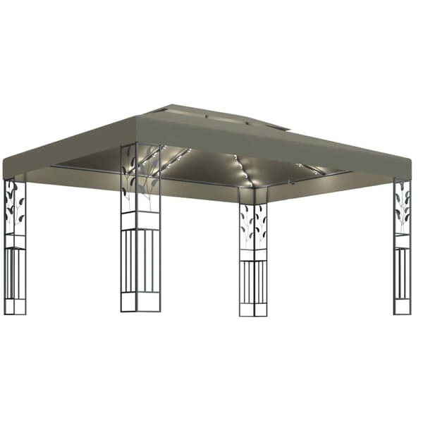 Paviljong dubbla tak och ljusslinga LED 3x4 m taupe