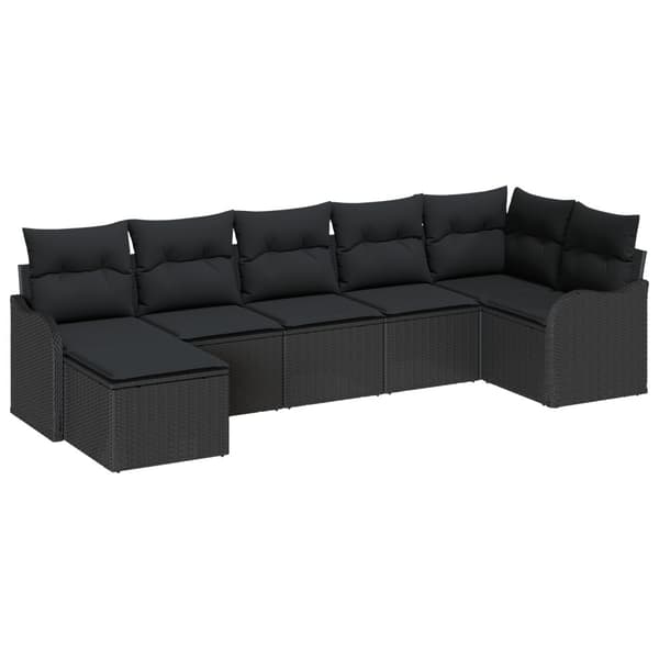 Trädgårdsoffset med kudde 7 pcs Svart Poly rattan