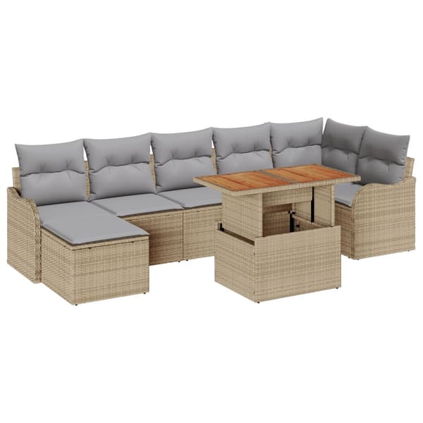 Trädgårdsoffset med lagring 8 pcs Beige Poly rattan