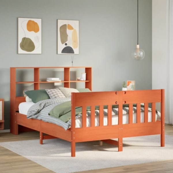Sängram utan madrass vaxbrun 140x190 cm massiv furu