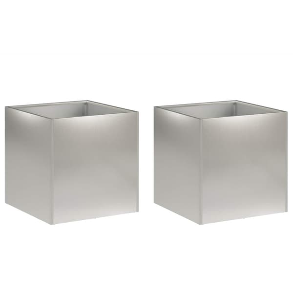 Trädgårdsplanterare 2 st Silver 35 x 35 x 35 cm Rostfritt stål