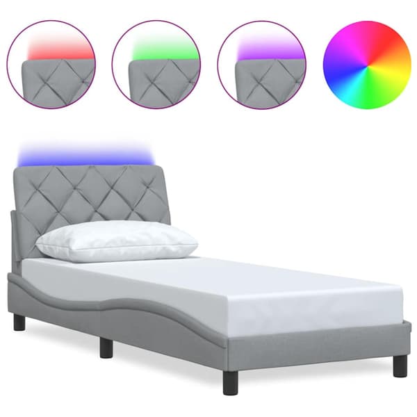 Bed Frame with LED without Mattress Light Grey 80x200 cm Fabric