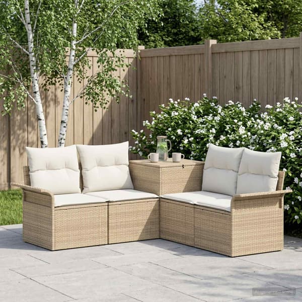 Soffset 5 st Beige och krämvit Poly Rattan och stål
