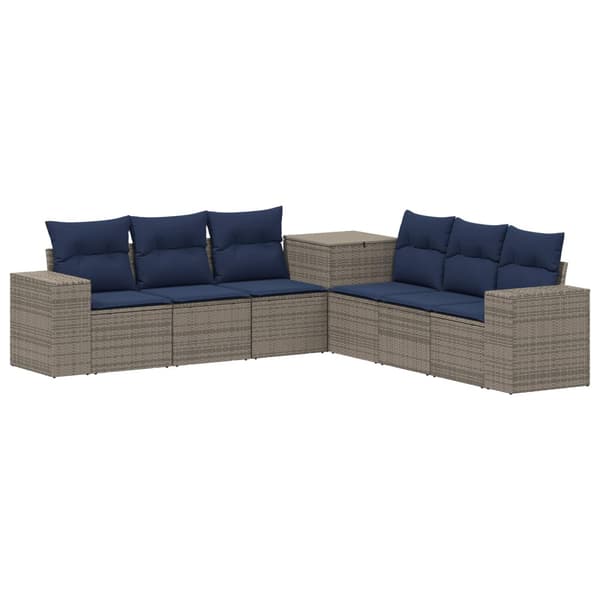 Soffset 7 pcs Grå och Marinblå Poly Rattan och stål