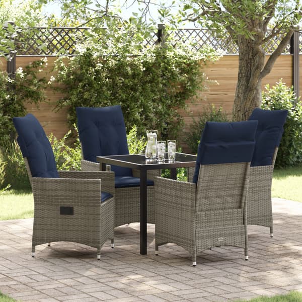 Bord- och stolset med kudde 5 pcs Grå PE Rattan