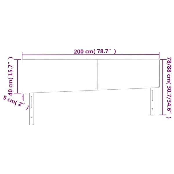 Sänggavel LED ljusgrå 200x5x78/88 cm sammet
