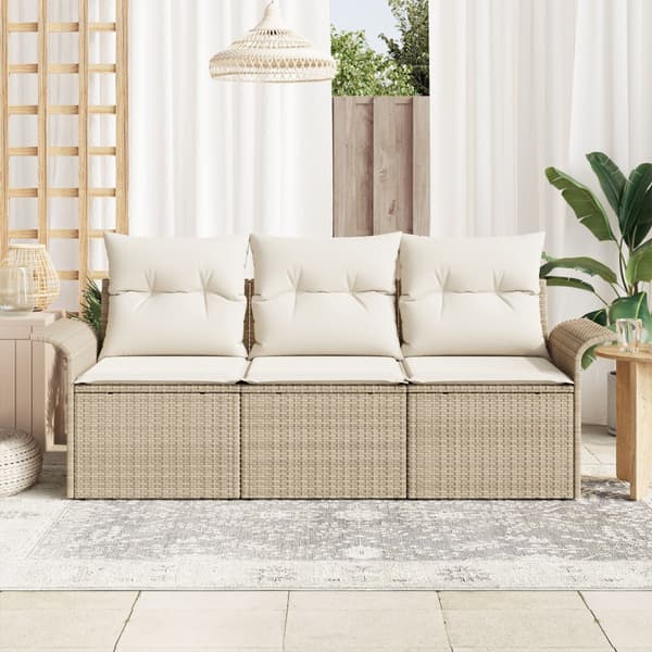 Trädgårdsoffset 3 st Beige Poly rattan