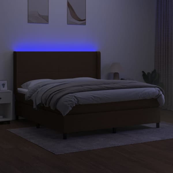 LED Box Säng med huvudgavel tyg