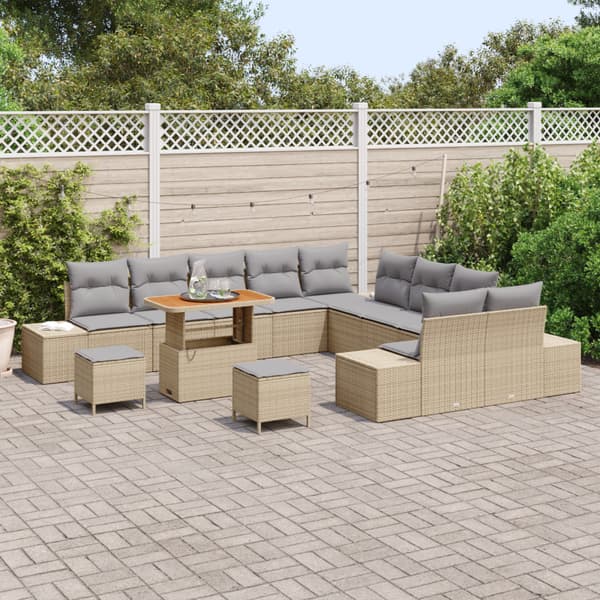 Trädgårdsoffset med kudde med lagring 13 pcs Beige Poly rattan