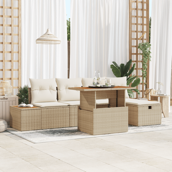 Trädgårdsoffset 6 st Beige konstrotting